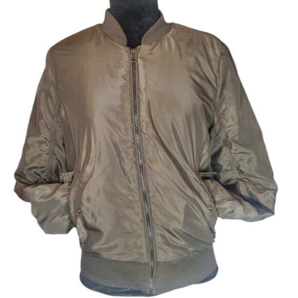 Forever 21 Green Sheen Bomber Jacket Size Medium - Picture 1 of 16